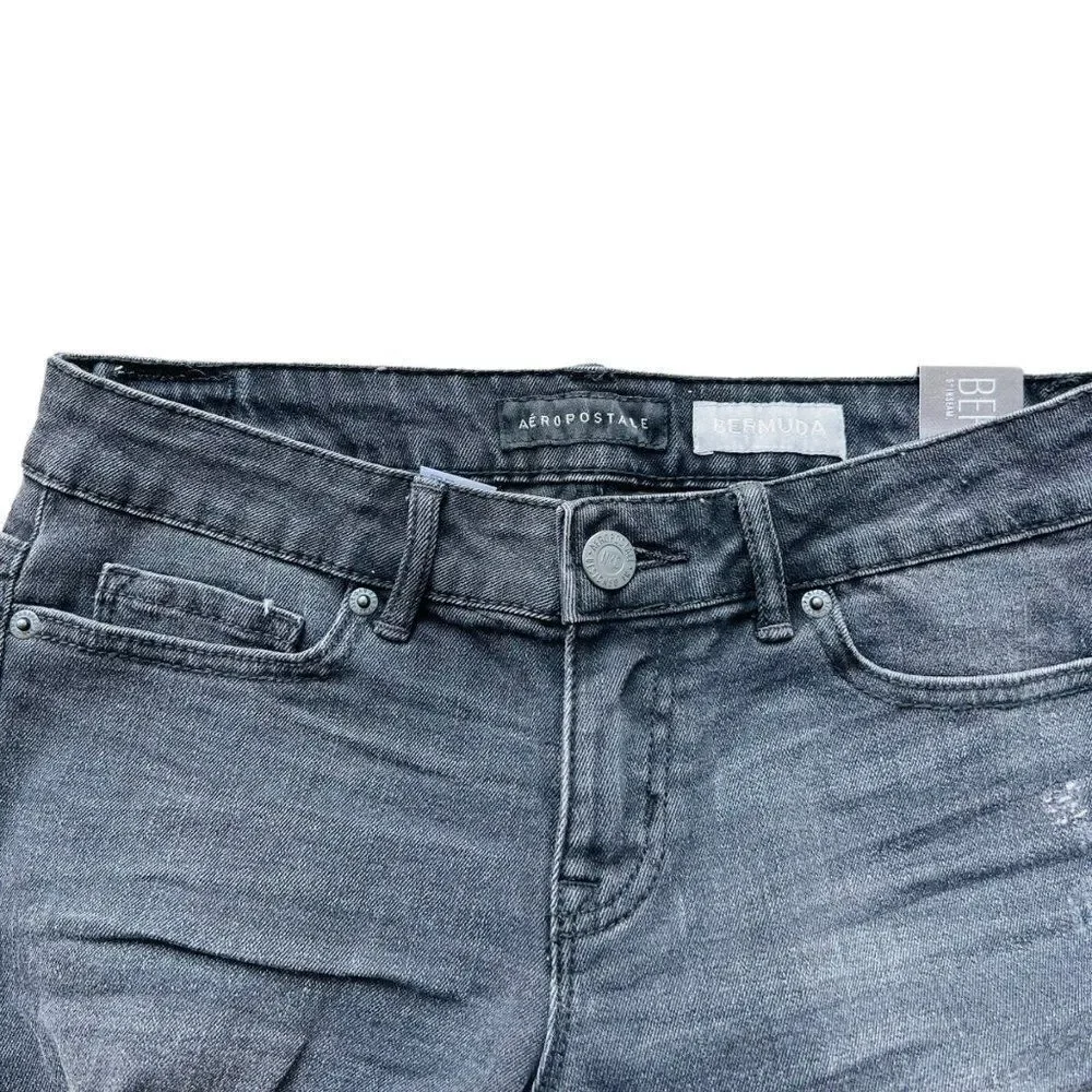 Aeropostale Destroyed Denim Bermuda Shorts‎ Black Wash 4068 Women's 2